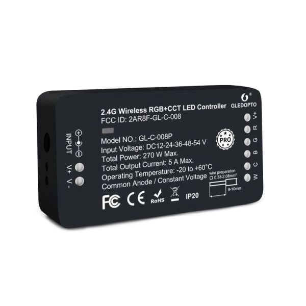 Gledopto GL-C-008P, Pro RGB+CCT LED vezérlés, 12V-54V DC (Zigbee+2.4GHz RF)