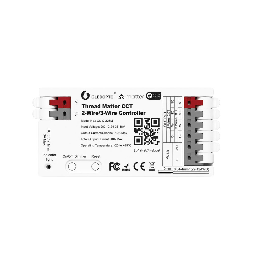 Gledopto Thread Matter CCT – 2 és 3 vezetékes LED-szalag vezérlő (GL-C-226M)