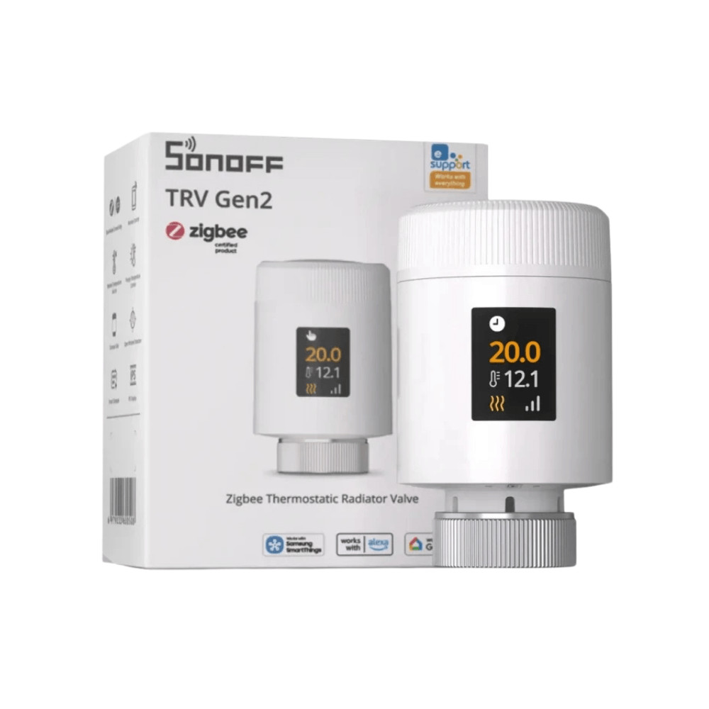 Sonoff TRV Gen2 – termosztatikus radiátorszelep, IPS kijelzővel, Zigbee, Bluetooth, fehér (TRV-ZBT)